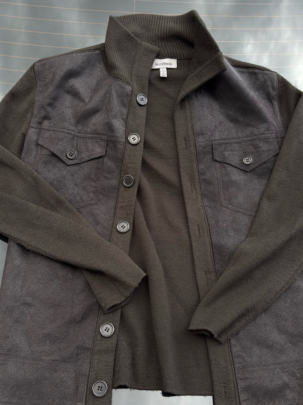 le château Men's Dark Brown Knit Shirt Jacket